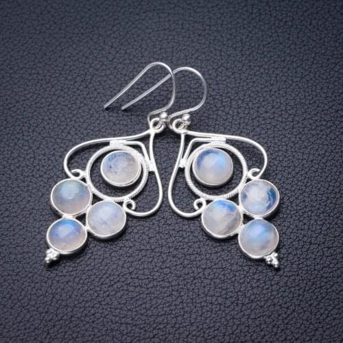 StarGems Natural Rainbow Moonstone Handmade 925 Sterling Silver Earrings 2" D7278