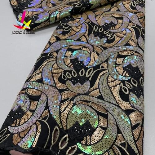 Burnt Orange Lace Fabric Sequin Embroidery African Most Popular High Quality Organza Net Sequence Xz3969B