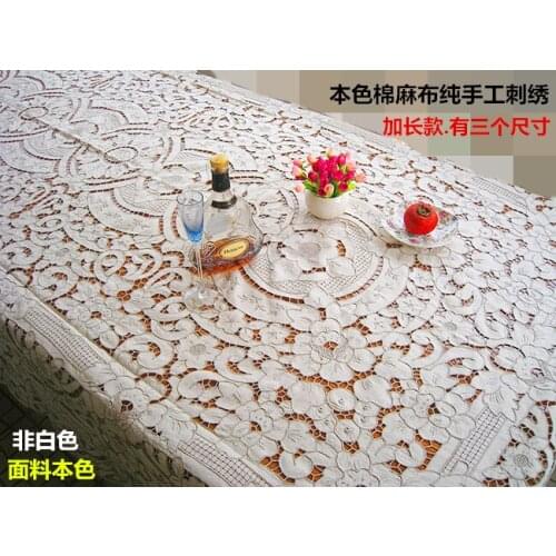 Pure cotton and hemp table covered with pure hand embroidered tablecloth