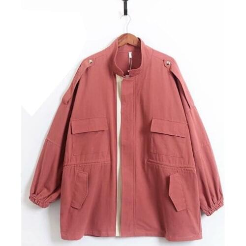 Women Trench Coat New Spring Autumn Clothes Korean Loose Stand Collar Tooling Coat Plus size Windbreaker Female Tops Overcoat