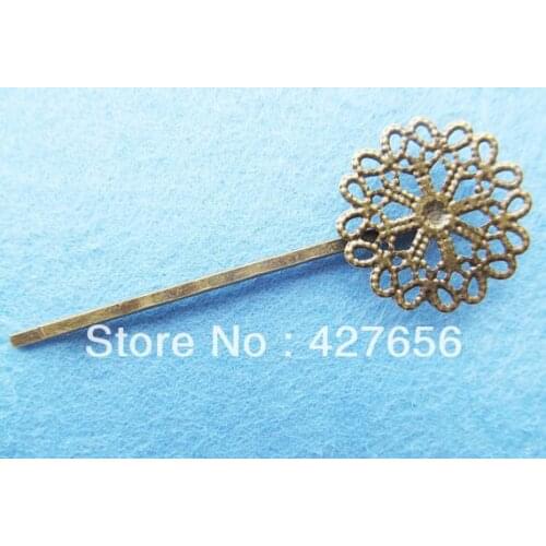 10pcs Vintage Antique bronze Filigree Snow Flakes Bobby Hair Pin Clip,Base Setting Charm,fit Rhinestone/cabochon/cameo