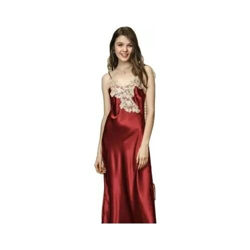 Women Sexy Embroidery Lace Floral V-Neck Spaghetti Straps Long Nightgown Satin Night Dress Female Sleepwear Luxury Nighties