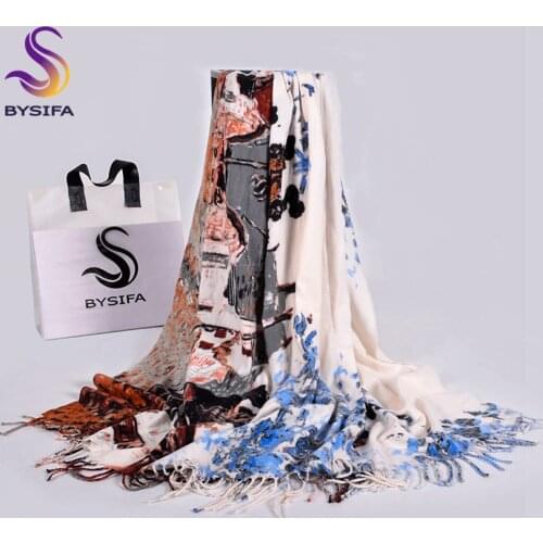 [BYSIFA] New Winter Cashmere Pashmina Echarpes Chales Women Fashion Warm Thicken Grey White Long Scarves Shawls Brand Neck Scarf