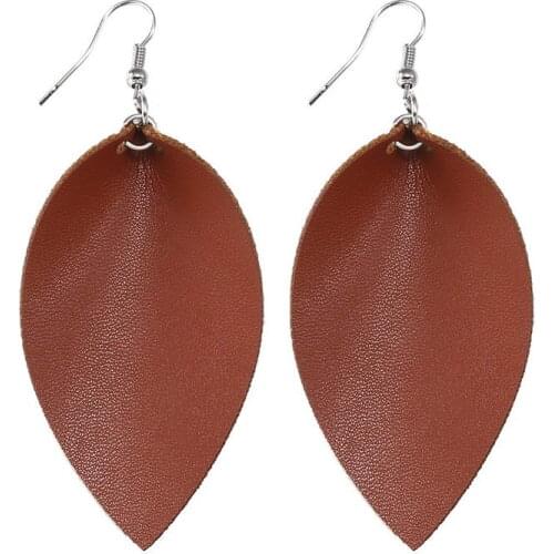 ZWPON 2020 PU Leather Leaf Earrings for Women Summer Bohemian Statement Earrings Fashion Jewelry Wholesale 14 colors option