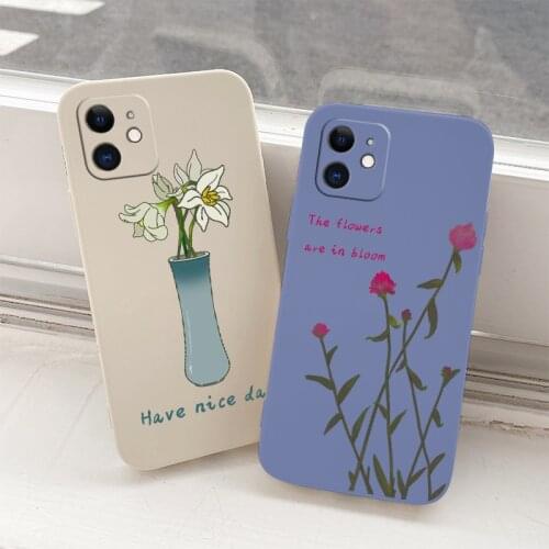 Lily Liquid Silicone Case For iPhone 12 Pro Max Mini 11 Pro Max X XR XS MAX SE2020 8 7 6 6S Plus Soft Phone Cover Case