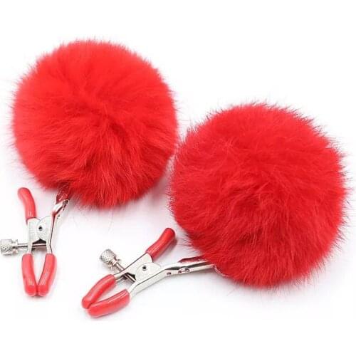Handmade Cute Plush Rabbit Tail 1 Pair Nipple Clamps Metal SM Breast Fetish Flirting Adult Sex Accessories for Couple breast toy