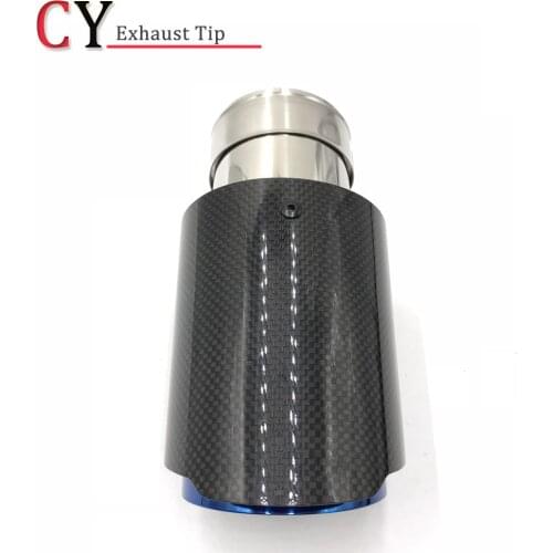 1 Pcs Car Exhaust Tail Pipes Glossy Carbon Muffler Tip Tail End Universal Blue Stainless Steel End Pipe