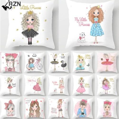 1Pcs Girl Little Princess Polyester Cushion Cover 45*45cm Decorative Pillows Home Sofa Bed Decoration Pillowcover 40851