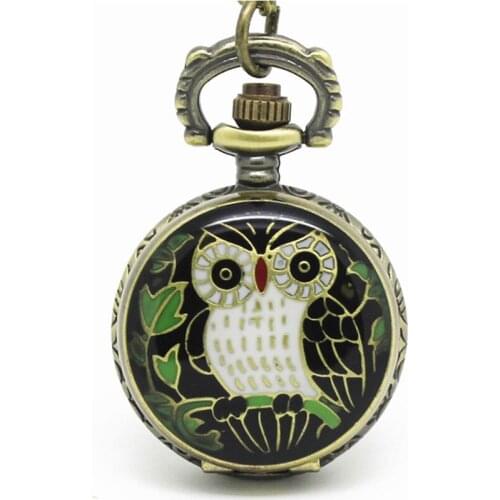 10pcs/lot Wholesale Mini Size Vintage Enamel Colorful gold foils in relief Owl Pocket Watch Necklace pendant ,party gift