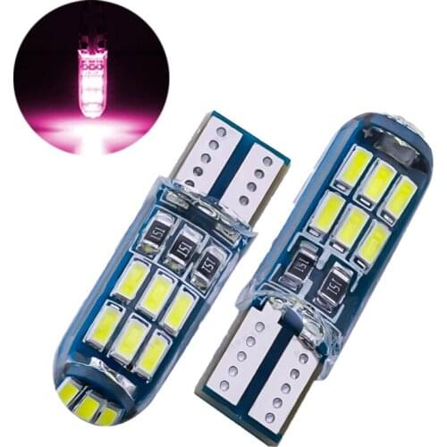 10Pcs Pink Silicone T10 W5W 4014 15SMD LED Canbus Error Free Car Bulb 168 194 2825 Clearance Lamps License Plate Lights 12V