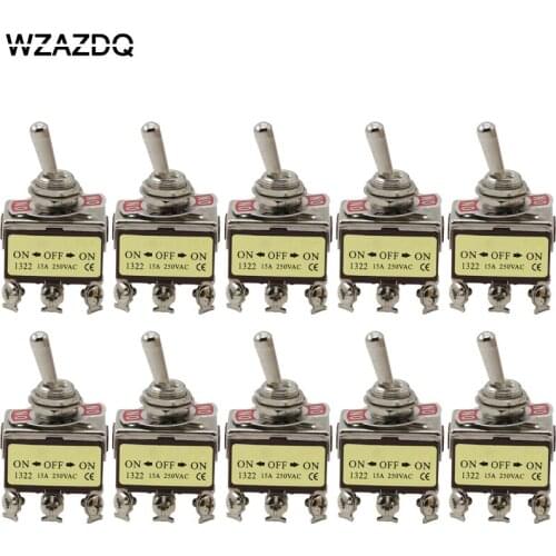 10pce high quality button switch 1322 wall rocker toggle switch six legs three gears silver contacts