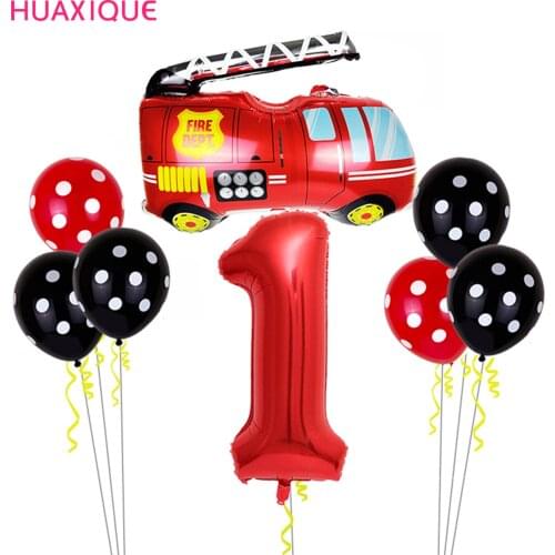 12X Cartoon Fire Truck Car 32inch Number Foil Balloon Fire fighting Air Globos Fireman Birthday Party Kid Dream Work Party Decor