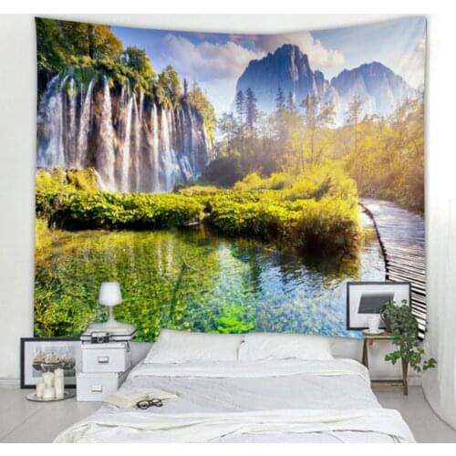 3D Natural Scenery Waterfall Decoration Wall Tapestry Art Deco Blanket Curtain Hanging at Home Bedroom Living Room
