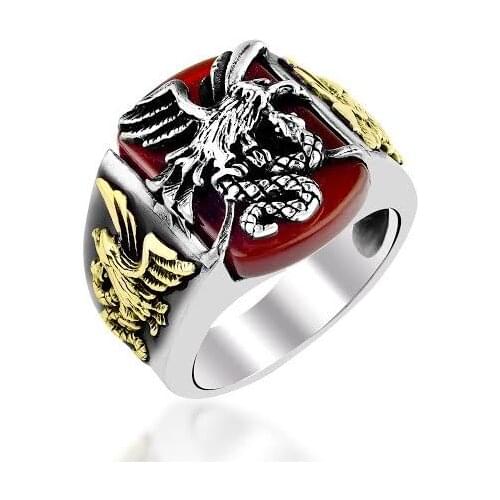 925 sterling Silver Agate Stone Eagle Motif Ring