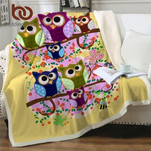 BeddingOutlet Owls Fluffy Blanket Colorful Furry Bird Sherpa Blanket Watercolor Bedding Galaxy Throw Blankets For Beds 150x200cm