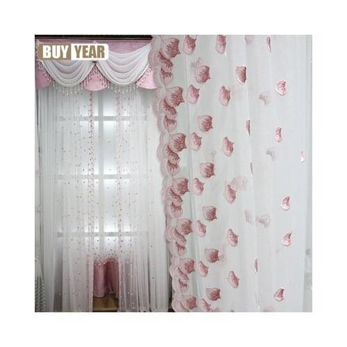 French Window Curtain for Bedroom Girls Room Embroidered Curtain Window Pink Pastoral Translucidus (Shading Rate 41%-85%)
