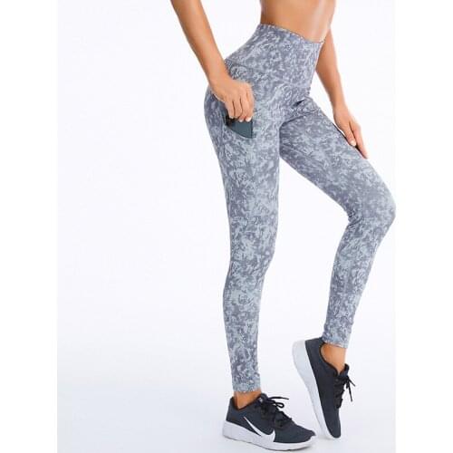 UA ROCK Side Pocket High Waist Camouflage Sports Gym Tights Full Length Pants Yoga Women Tight Elastic Running Fitness Leggings