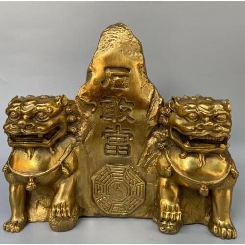 China brass seiko double lion crafts statue