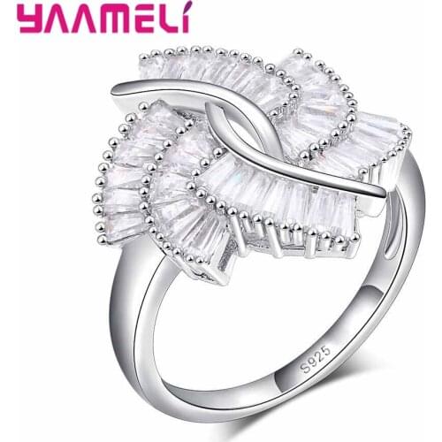 925 Sterling Silver Promise Ring Sparkling White Cubic Zircon Flower Jewelry for Women Wedding Accessory Wholesale