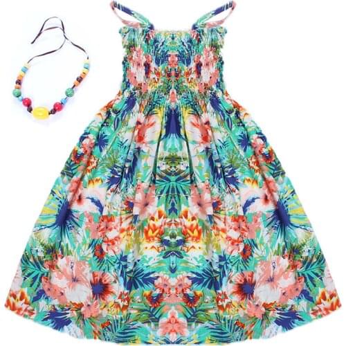 Summer kids clothing girls New 2-11Y children beach dresses for girls fashion bohemian style girls dresses free necklace