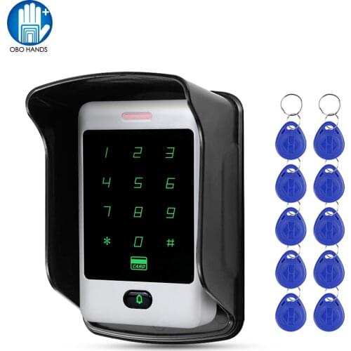Metal Waterproof RFID 125KHz Standalone Access Control Keypad Door Controller Card Reader Outdoor Rainproof Cover with Keyfobs