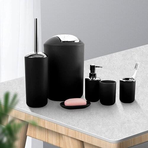 6Pcs Bathroom Accessories Set Plastic Washing Tools Toothbrush Cup Soap Dish Toilet Brush Trash Can