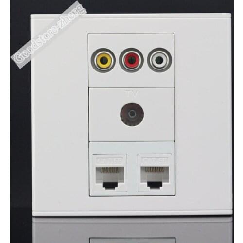 Wall Plate 4 Ports 2 Port CAT5E Network LAN & One Port TV Socket & One 3RCA AV Port Outlet Panel Faceplate Home Wholesale Lots