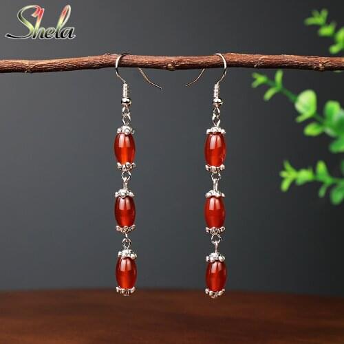 Natural White Stone Red Carnelian Beads Dangle Earrings Long Unusual Charm Vintage Fashion Jewelry For Women Pendant Wholesale