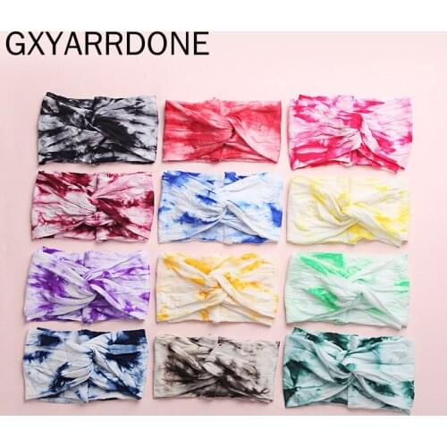 Newborn Nylon Baby Headband Twisted Tie Dye Cross Head Wrap Baby Hair Bands Infant Hair Accessories for Baby Girls 12 Colors