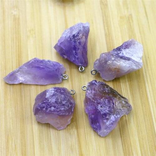 2021 New Fashion Natural Stone Raw Ore Pendant Necklace Amethysts Lapis Lazuli Pendant 15 Pieces Wholesale Lots