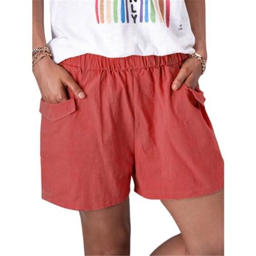 New 2021 Women Solid Short Pants High Waist Linen Loose Casual Thin Summer Beach Women Double Pocket Sport Outdoor Black Pants