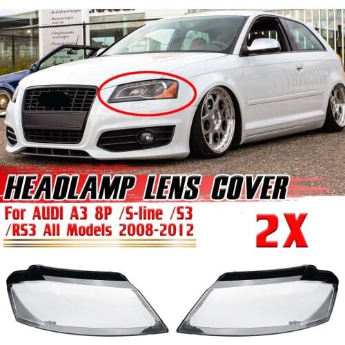 Pair Car Front Headlight Headlamp Lens Cover For Audi A3 8P/S-line/S3 RS3 Facelift 2008-2012 8P0941003 Headlight Dust Cover Lens