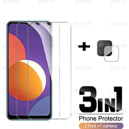3in1 front full cover tempered glass for samsung galaxy galaxi m12 m32 m42 5g m62 m02 m02s screen protector camera safety film