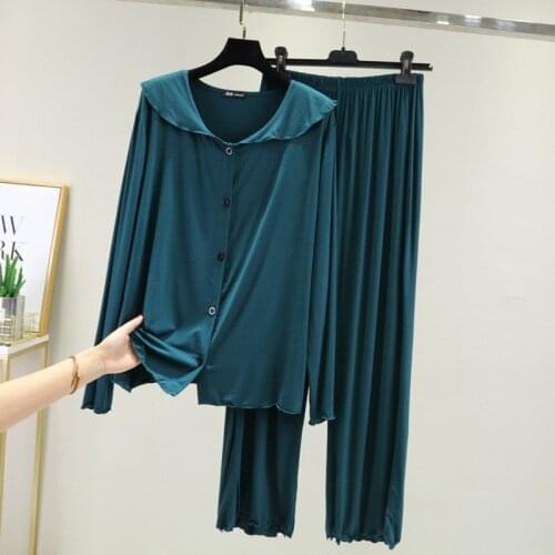 Sweet Doll Collar Pajamas For Women New Modal Sleepwear Set Long Sleeve Trousers Nightwear Pijamas Female Loose Home Clothes