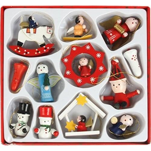 Christmas Tree Wooden Pendant Cartoon Doll Kids Toy DIY Desk Ornaments Home Xmas Tree Decor Party Gift New Year