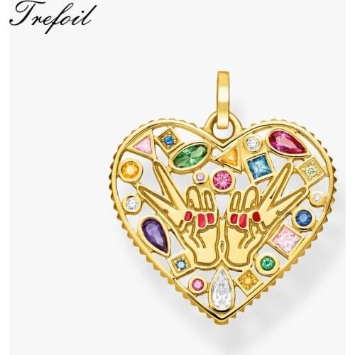 Pendant Golden Love & Peace Heart,2020 Spring New Fashion Jewelry Bohemia 925 Sterling Silver Gift For Women Fit Necklace