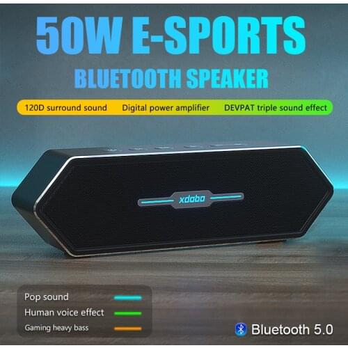 50W High Power Portable Bluetooth Speaker Outdoor Waterproof Column DSP Bass TWS Subwoofer Soundbar Support TF Card AUX