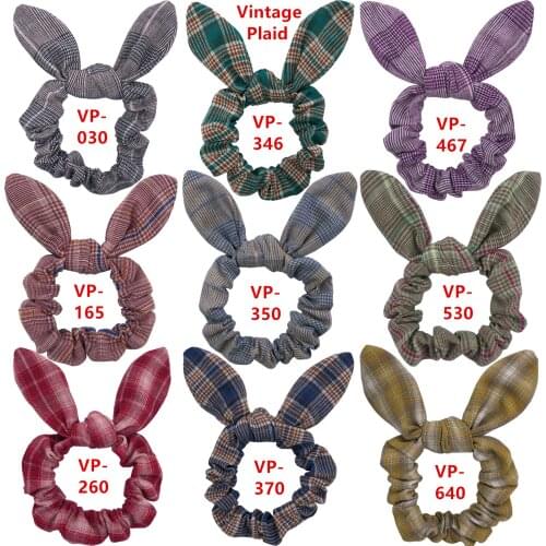 Preppy Plaid Bunny Ear Girl Hair Scrunchies Rope Bowknot Elastic Hair Bands for Women Bow Ties Ponytail Holder Accessories