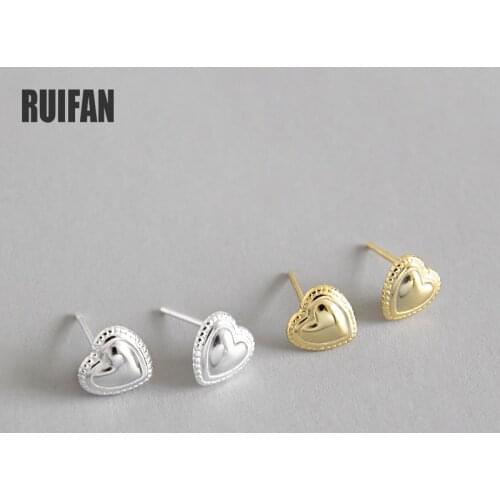 Ruifan Fashion Silver/18K Gold Color Cute Heart Minimalist 925 Sterling Silver Stud Earrings for Women Girls Fine Jewelry YEA418