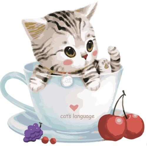 Lovely Cat Animal Pictures Digital Painting By Numbers New Oil Paint By Numbers on Cotton for Adults Kids Living Room Decoration