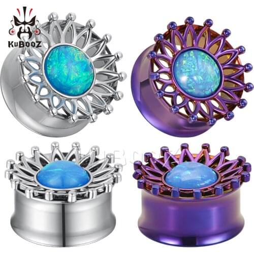 Wholesale Price Stainless Steel Flower Petal Opal Ear Gauges Stretchers Body Piercing Jewelry Earring Tunnels Expanders 34PCS