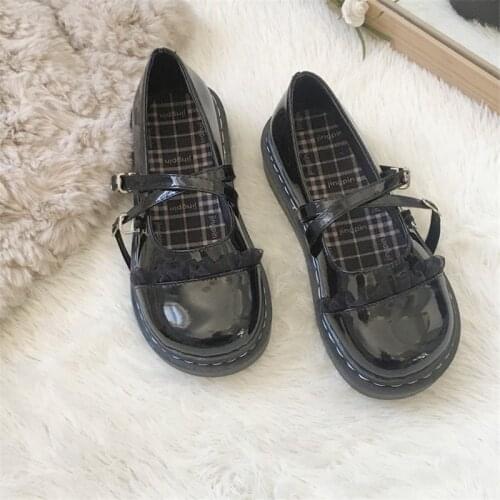 New Black Jk Uniform Lolita Shoes Cosplay Anime Student College Kawaii Style Loli Mid Heel Harajuku Japanese Goth Cross Buckle