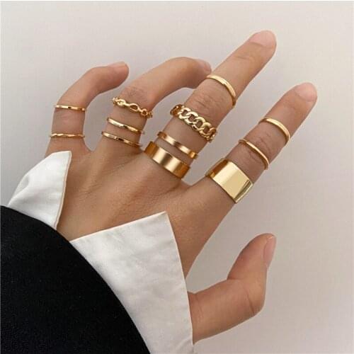 Hiphop Gold Chain Rings Set For Women Girls Punk Geometric Simple Finger Rings 2021 Trend Jewelry Party