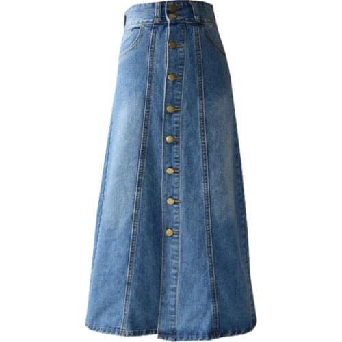 Denim skirt women spring autumn high waist single breasted a-line package hip jeans skirt plus size 2XL