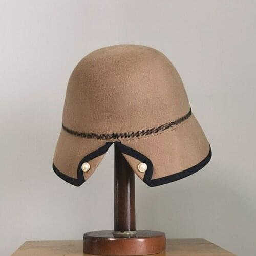 2021 Winter Fedora Hat Women High Quality Wool Fedoras Bucket Hat Split Fork Dome Round Felt Hat Retro Ladies Black Church Cap