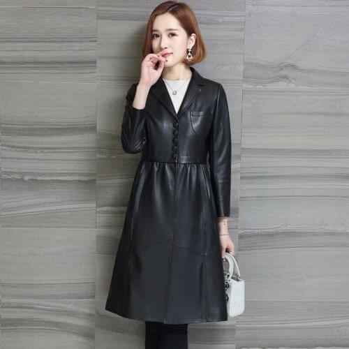 Genuine Leather Jacket Women 2020 Spring Autumn Sheepskin Coat Long Blazer Leather Jackets Womens Windbreaker F18J16081 YY377