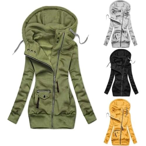 Women Long Sleeve Hoodie Jacket Solid Color Drawstring Sweatshirt Coat Turtleneck Buttons Zip Slim Outwear with Pockets