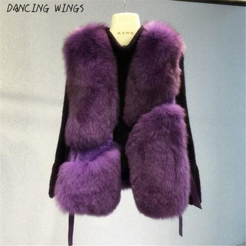 Winter Women Natural Real Fox Fur Vest Coat Female Short Thick Genuine Fox Fur Warm Gilets Splice Mink Fur Sleeveless Waistcoat