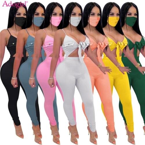 Adogirl Women Sexy Solid Lace Up Sleeveless Ribbed Jumpsuit Spaghetti Straps High Stretchy Pants Casual Romper Female Overalls