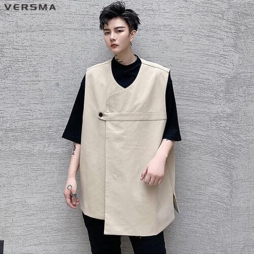 VERSMA Japanese Harajuku Vintage Travel Vest Waistcoat For Men Retro Streetwear Biker Vest Asymmetrical Style Oversized Jackets